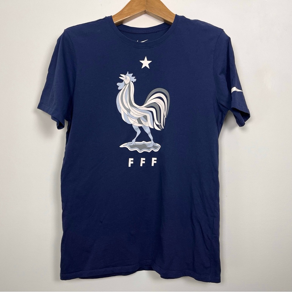 Nike Navy France 🇫🇷 National Team FFF Crest Blue Rooster Graphic Tee Size Large - Picture 9 of 9